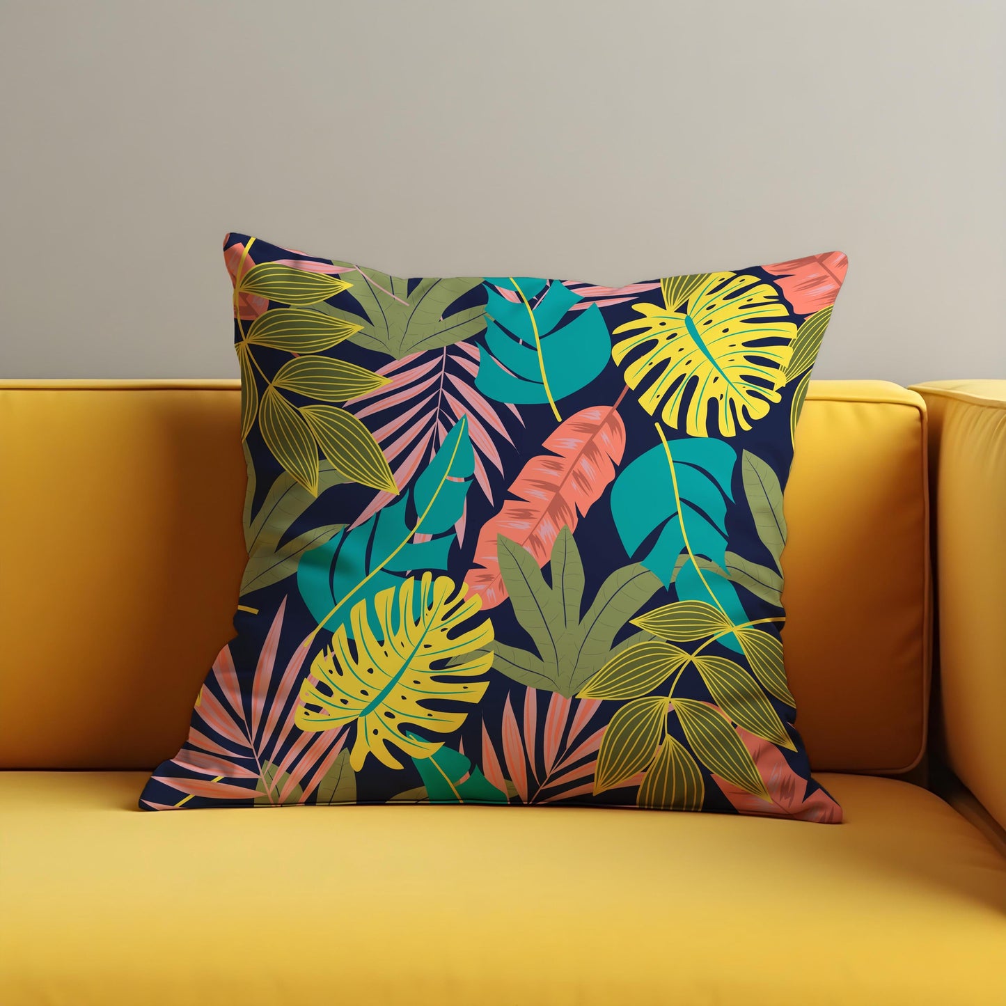 Colorful Tropical Leaf Cushion Cover, Jungle Botanical Pillow Cover