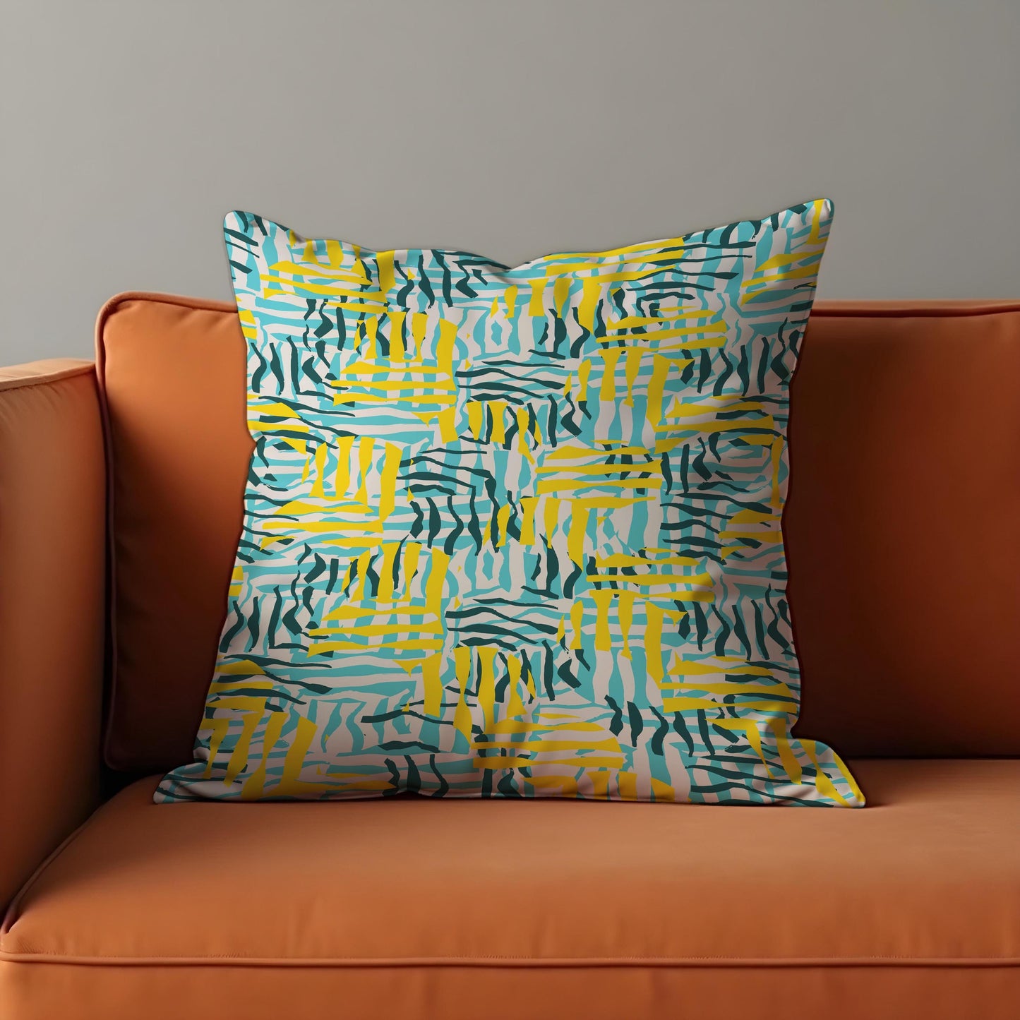 Abstract Yellow & Teal Cushion Cover, Brushstroke Throw Pillow Cover