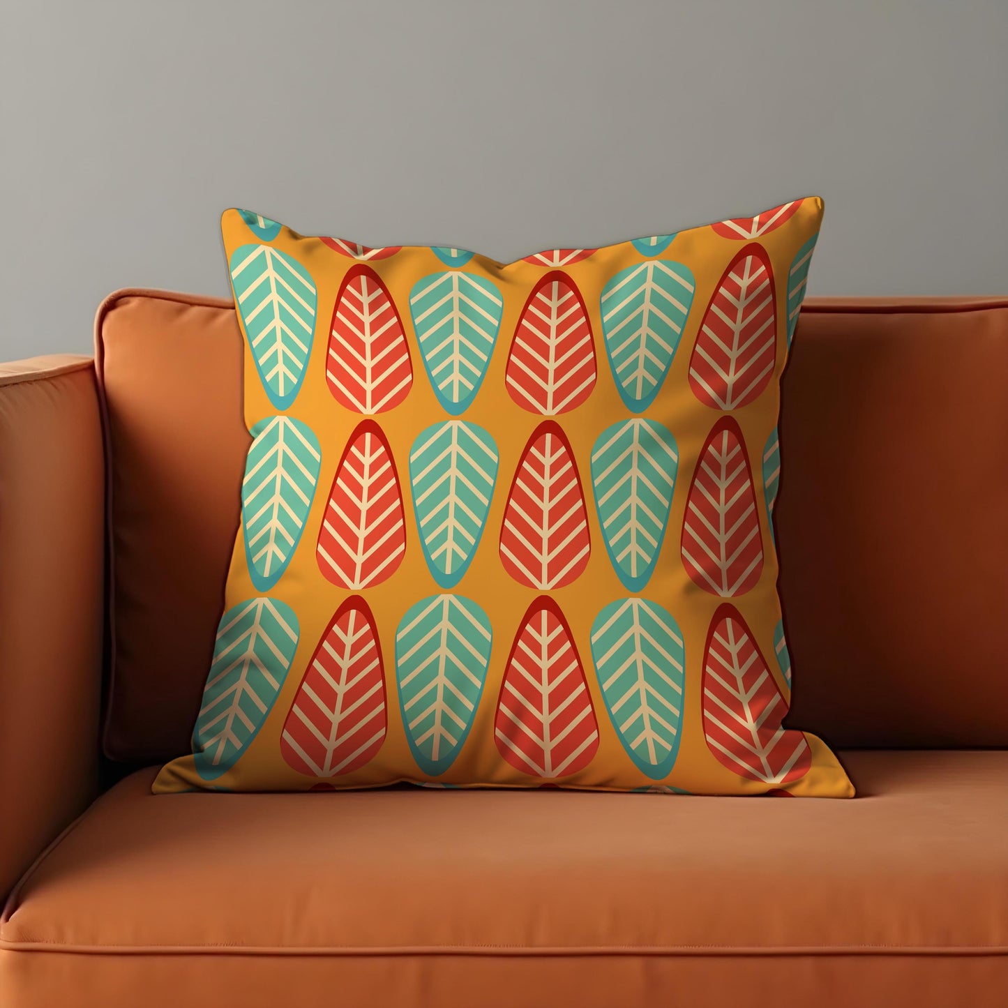 Mid Century Modern Cushion Cover, Colorful Leaf Retro Pillowcase