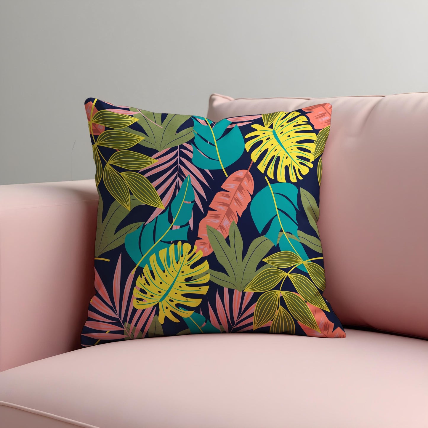 Colorful Tropical Leaf Cushion Cover, Jungle Botanical Pillow Cover