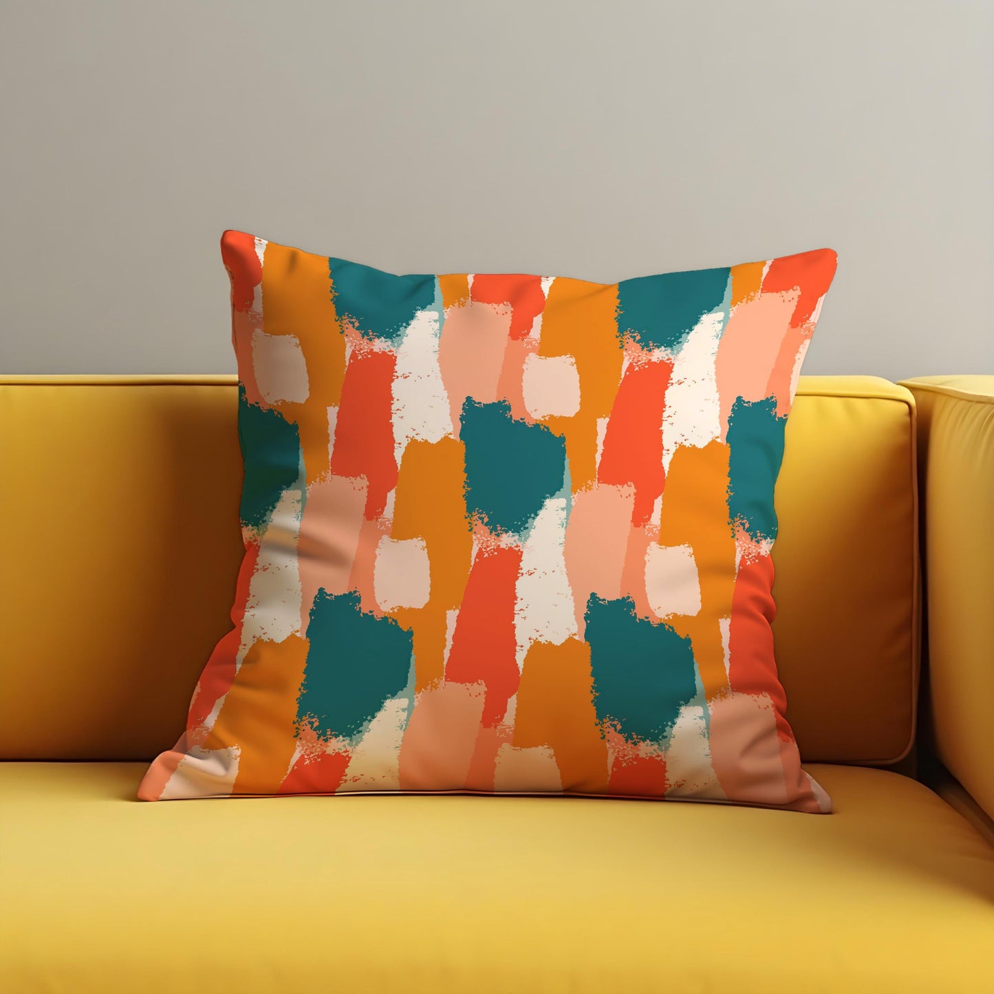 Abstract Brushstroke Cushion Cover, Bold Teal, Orange & Coral Pillow Case