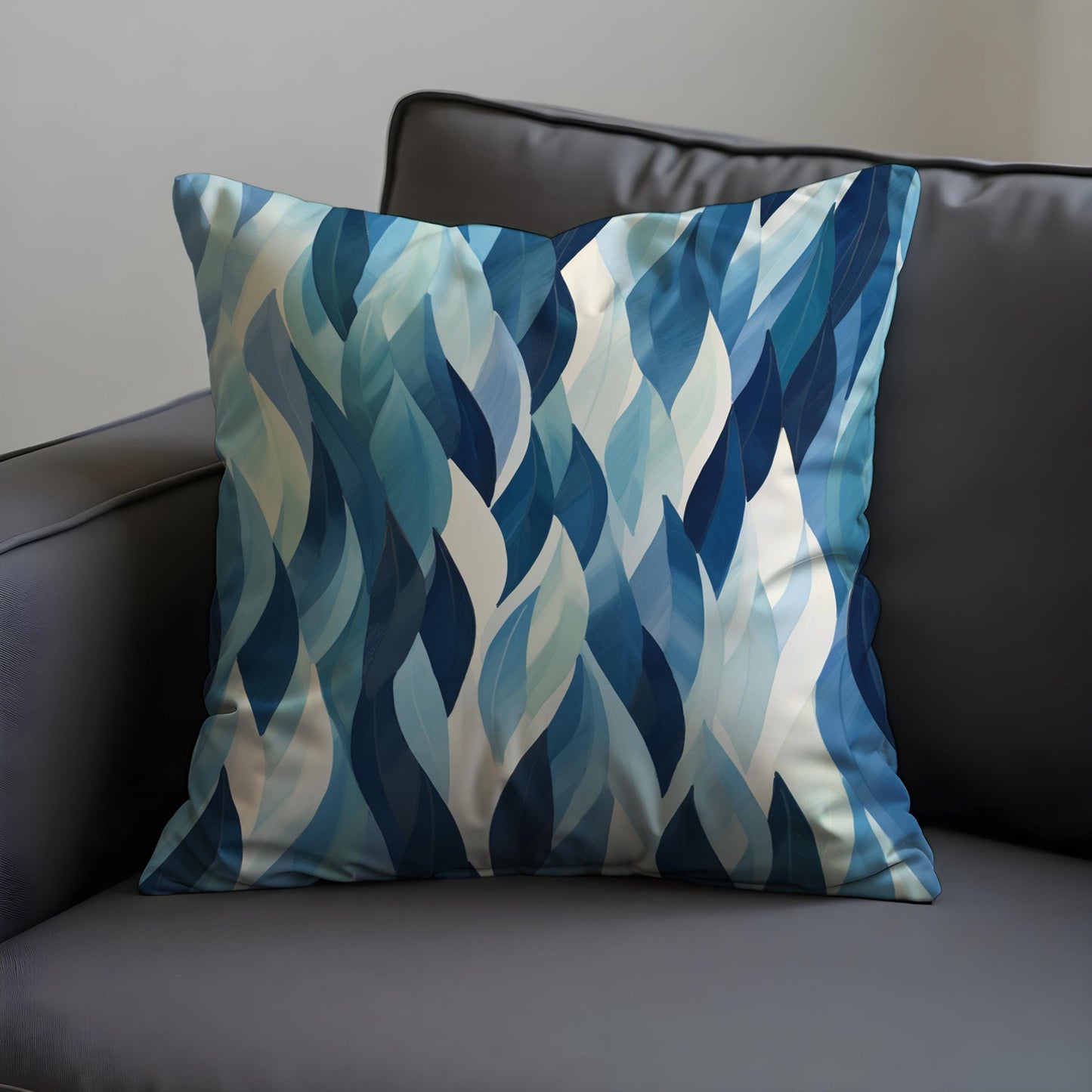 Blue Leaf Cushion Cover, Watercolor Foliage Pattern Pillow Case
