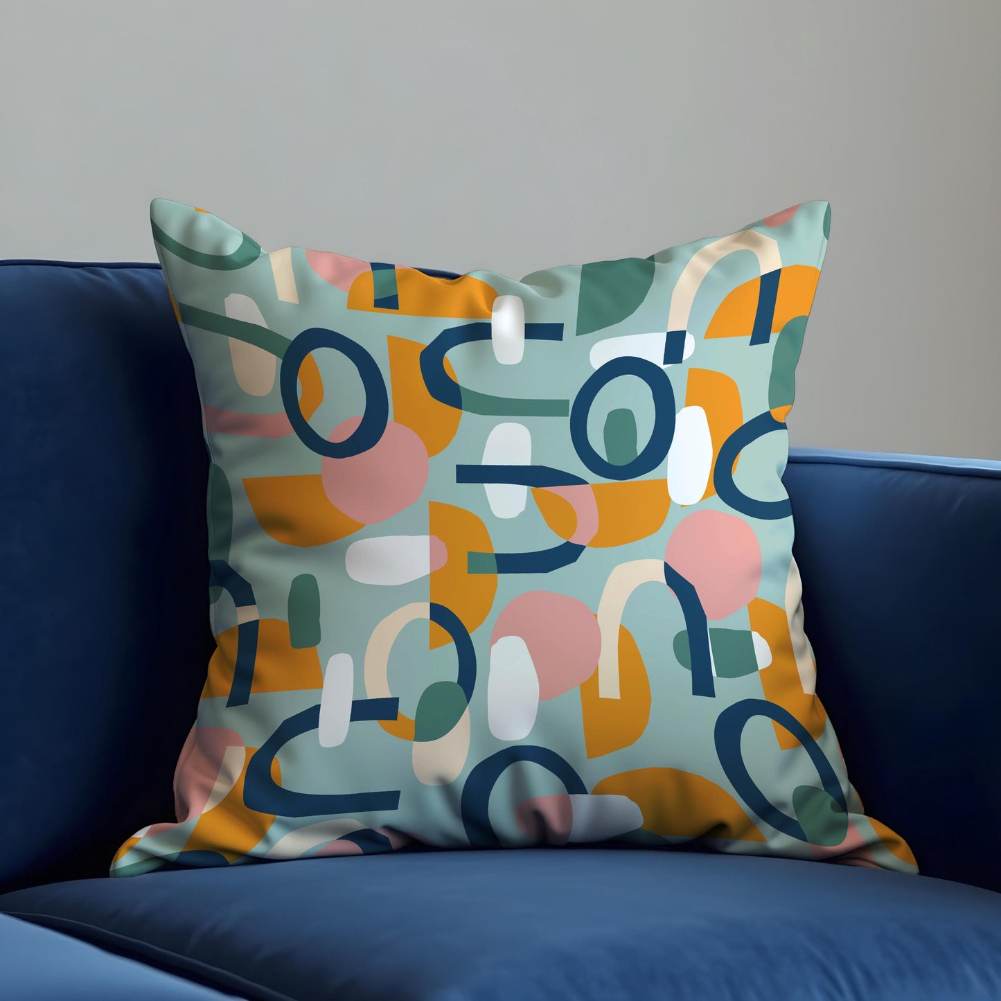 Modern Abstract Cushion Cover, Colorful Mid-Century Throw Pillow Cover