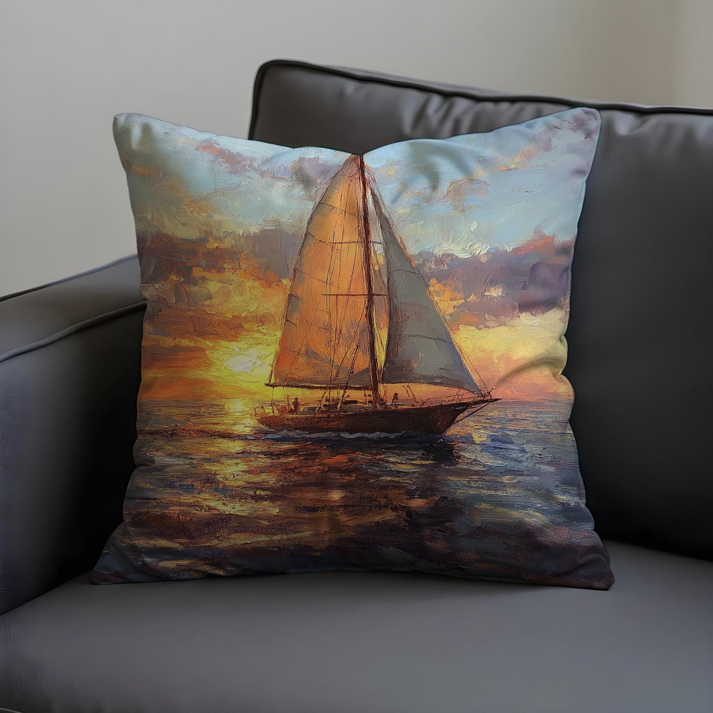 Sunset Sailing Cushion Cover, Romantic Ocean Throw Pillow Cover