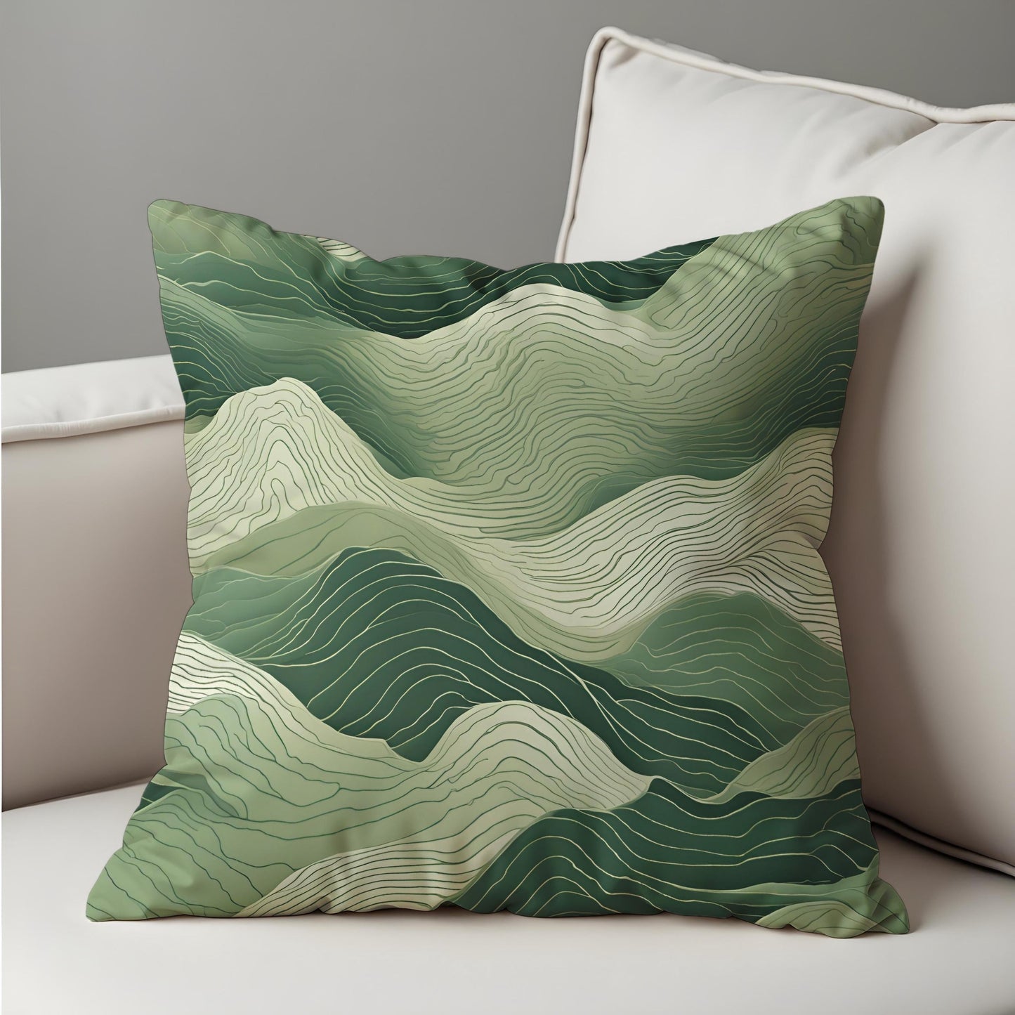 Abstract Mountain Cushion Cover, Green Topographic Line Art Pillow Case