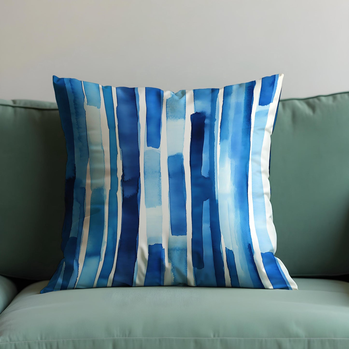 Blue Watercolor Stripe Cushion Cover, Abstract Modern Throw Pillow Cover