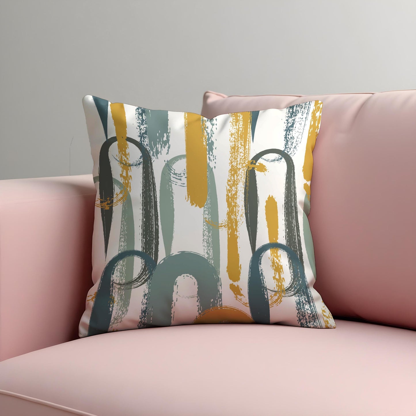 Modern Brushstroke Cushion Cover, Mustard & Teal Abstract Pillow Cover
