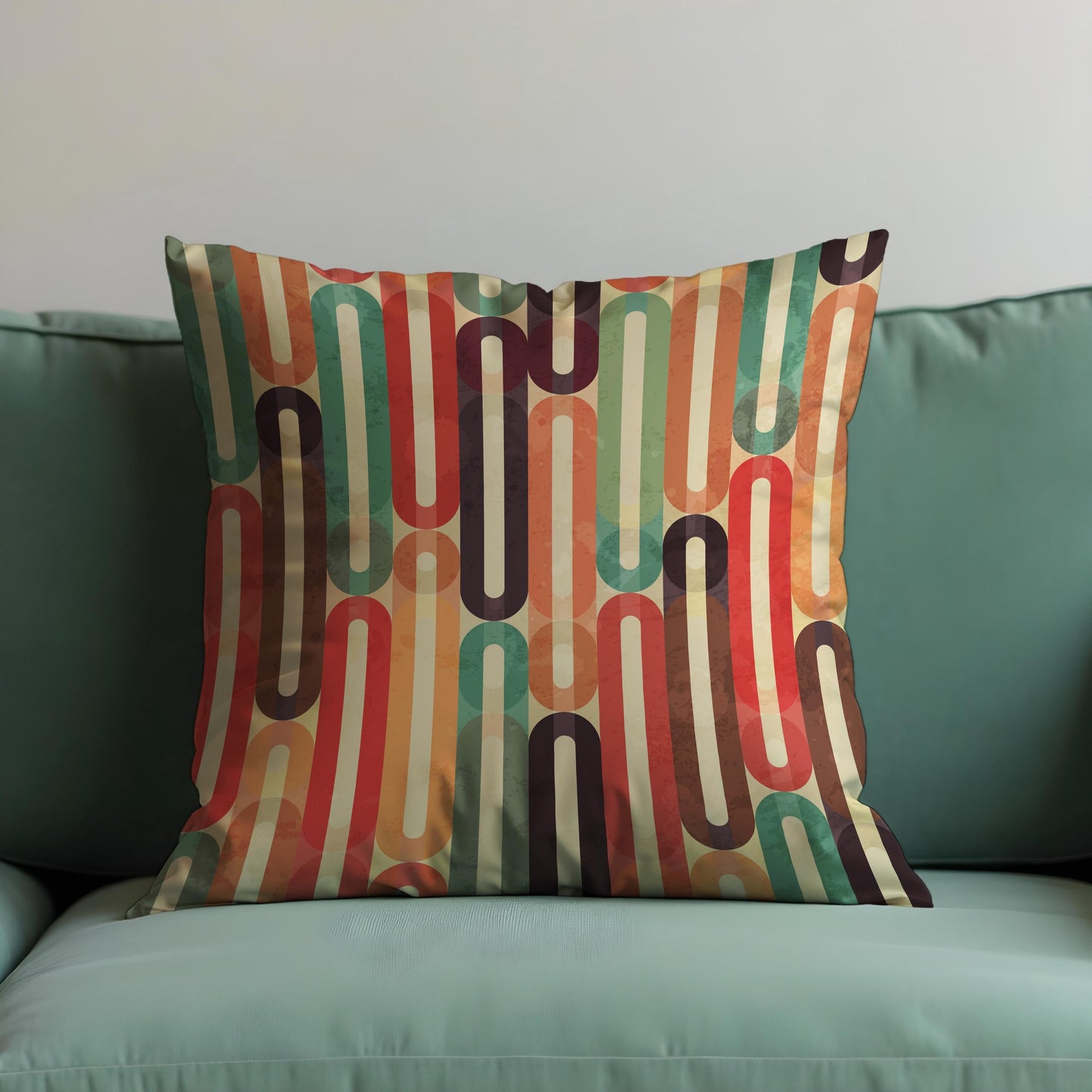 Retro Striped Cushion Cover, Colorful 70s Oval Line Pattern Pillow Case