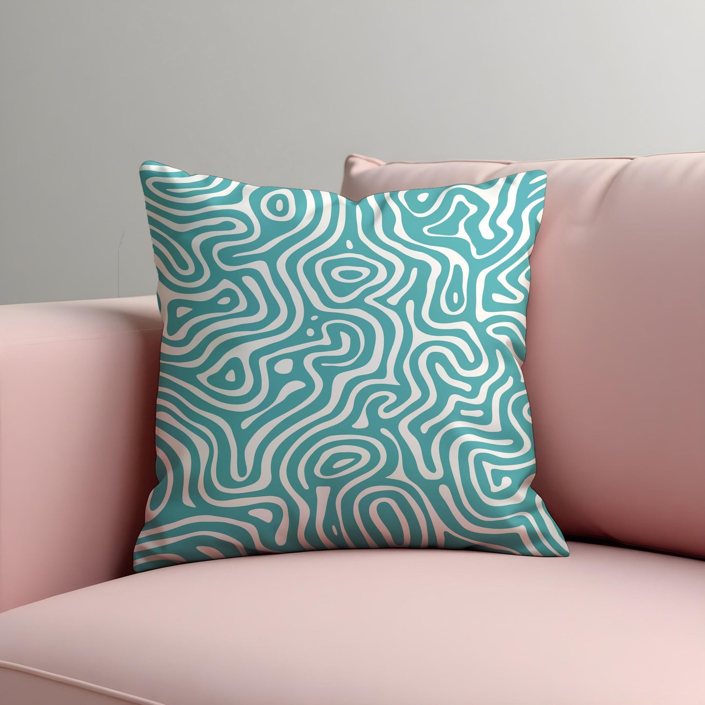 Abstract Swirl Cushion Cover, Teal Fluid Line Pattern Pillow Case
