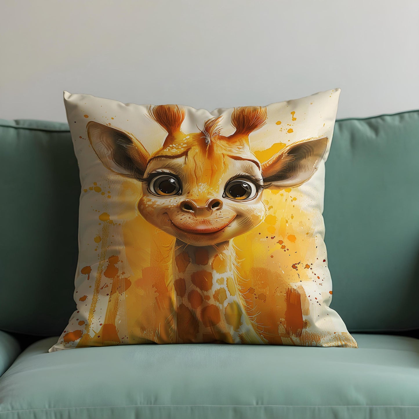 Cute Baby Giraffe Cushion Cover, Whimsical Animal Throw Pillow Cover