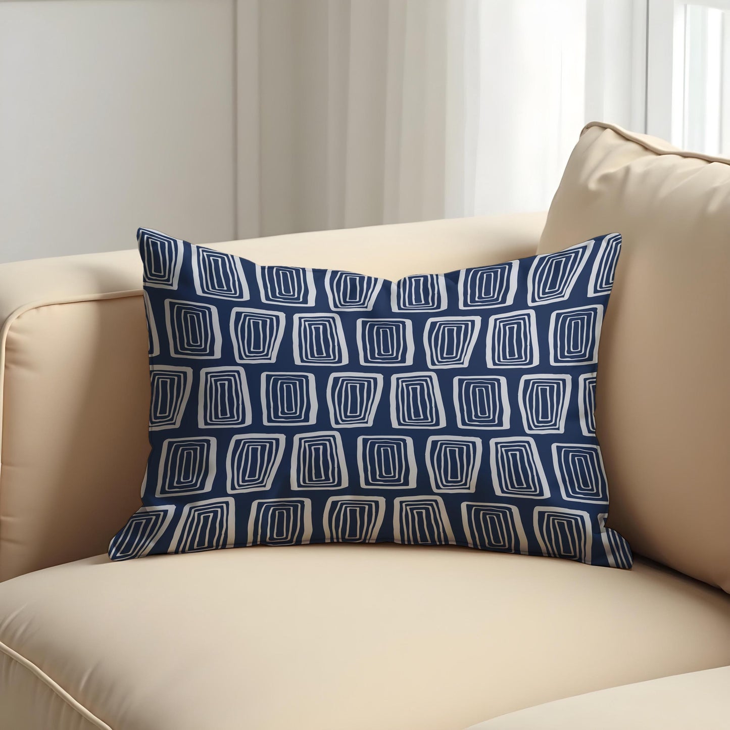 Navy Blue Abstract Cushion Cover, Rectangle Pattern Pillow Case