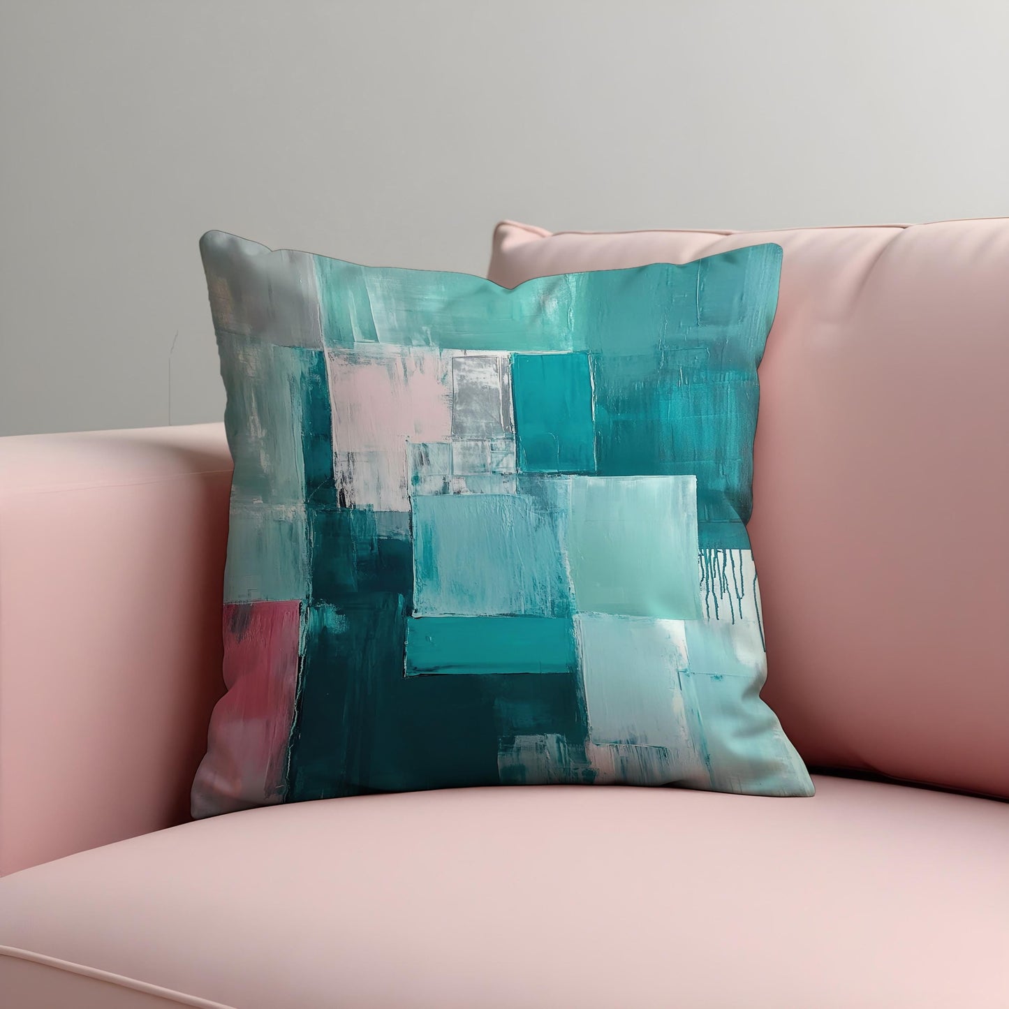 Teal Abstract Blocks Cushion Cover, Modern Textured Throw Pillow Cover
