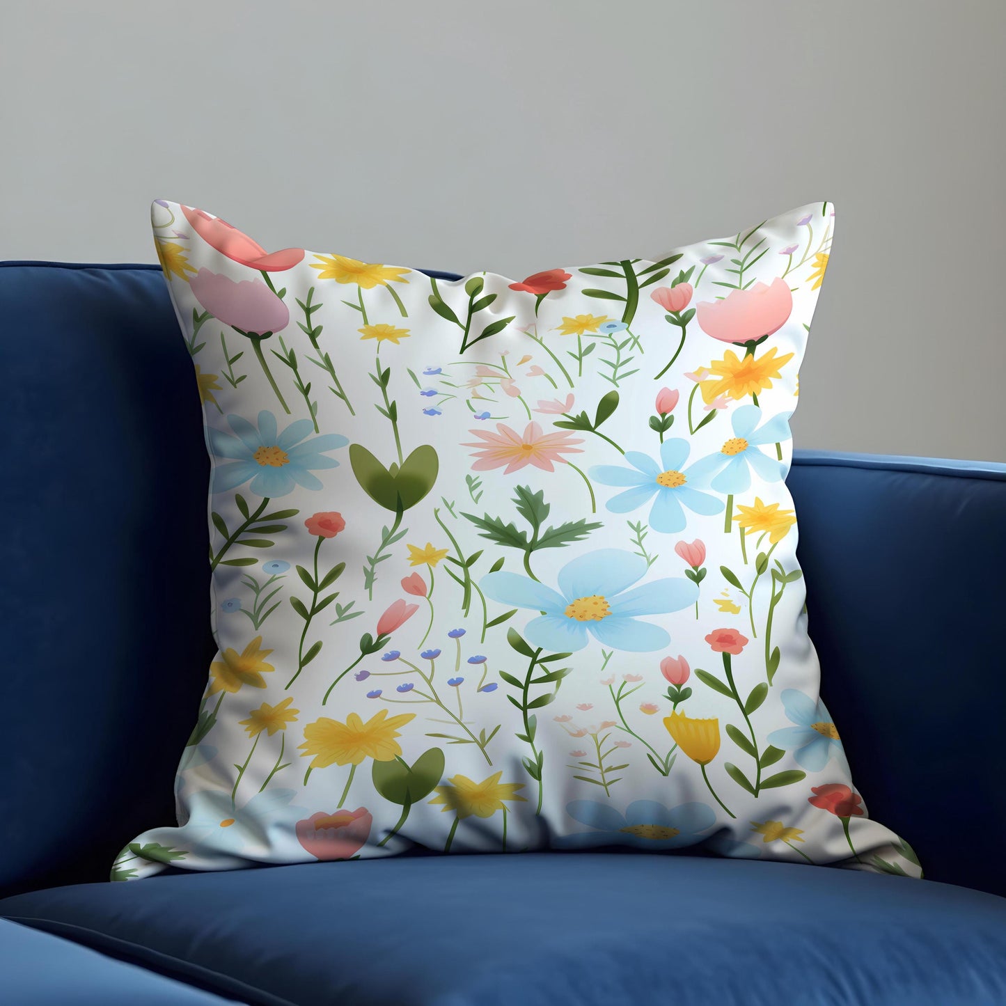 Pastel Wildflower Cushion Cover, Spring Meadow Floral Throw Pillow Cover