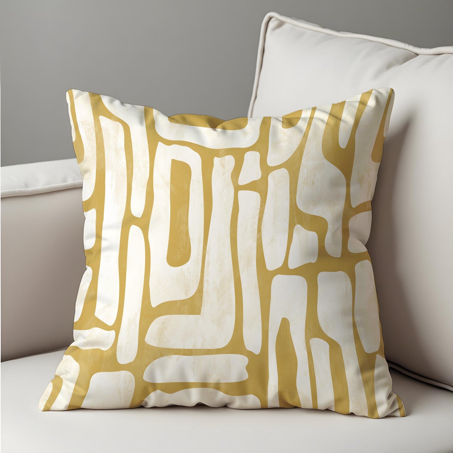 Modern Abstract Cushion Cover, Mustard Yellow Organic Line Pillow Case