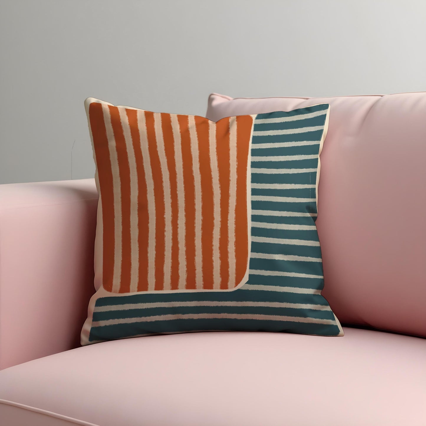 Mid Century Modern Striped Cushion Cover, Rust Orange & Teal Pillow Cover