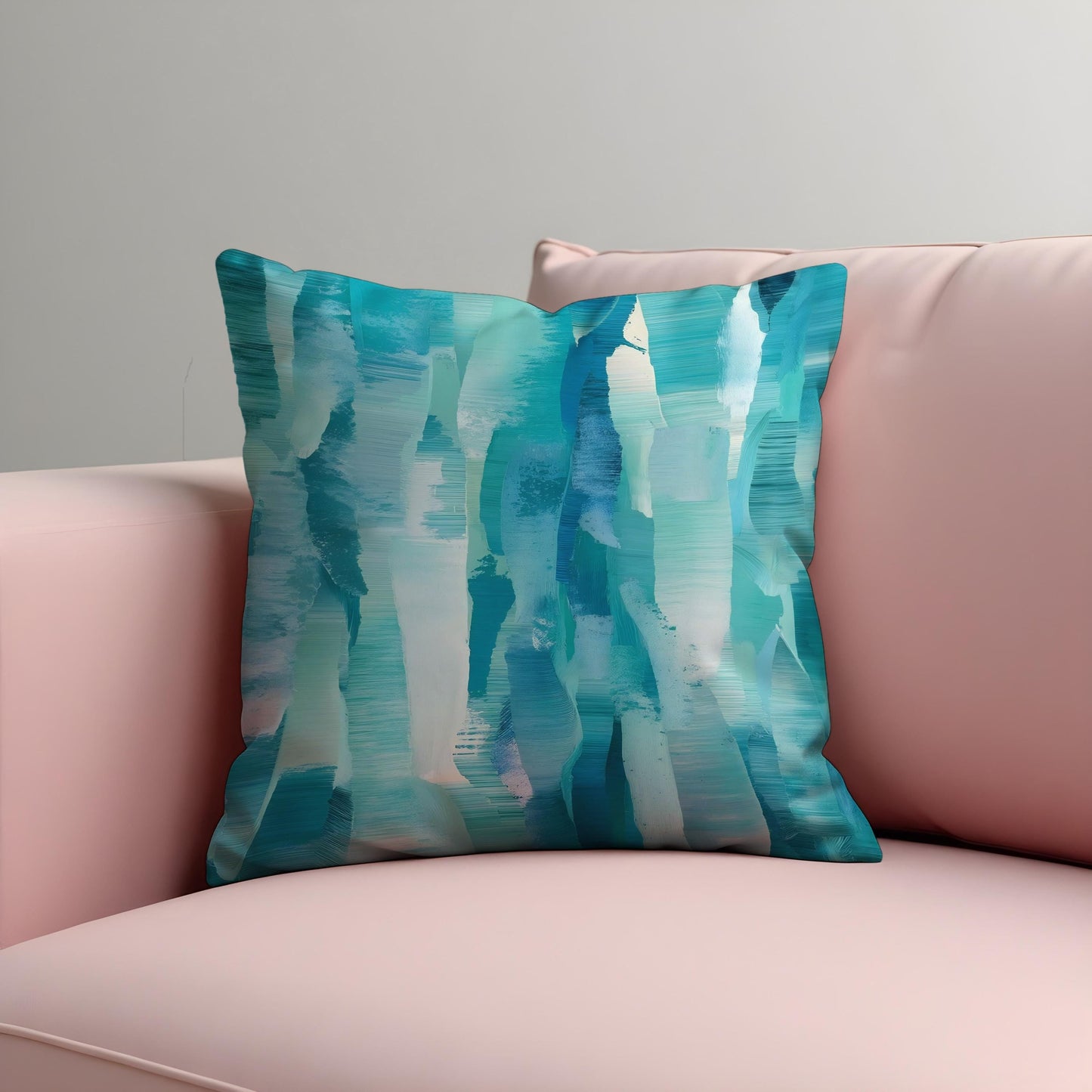 Teal Abstract Brushstroke Cushion Cover, Aqua Blue Modern Pillow Cover