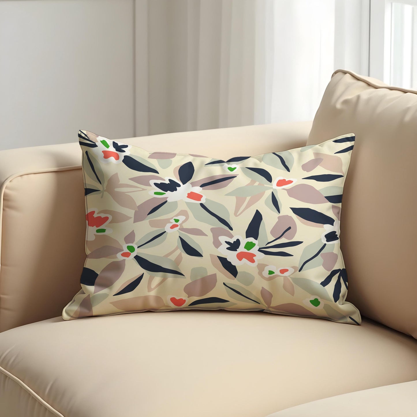 Floral Cushion Cover, Paint Abstract Leaves & Flowers Pillow Cover