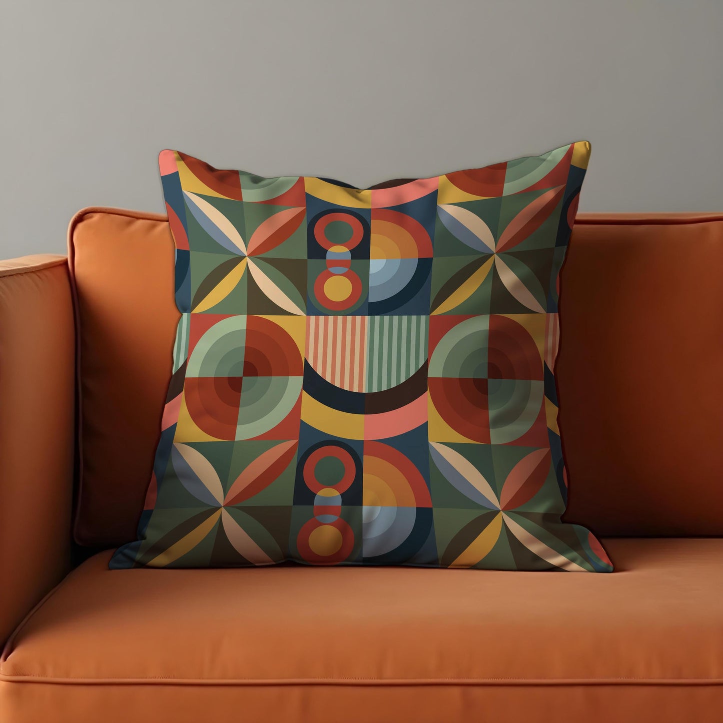 Retro Geometric Cushion Cover, Colorful Mid Century Modern Pillow Case