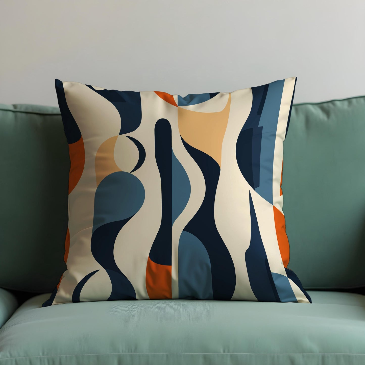 Abstract Wavy Lines Cushion Cover, Navy & Beige Throw Pillow Cover