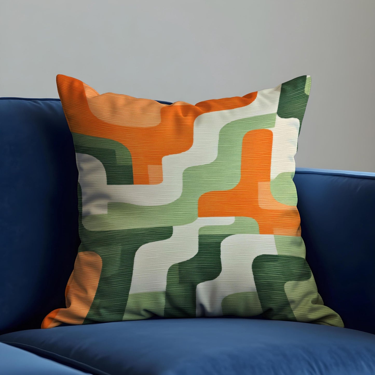 Retro Geometric Cushion Cover, Orange Abstract Wave Pattern Pillow Case