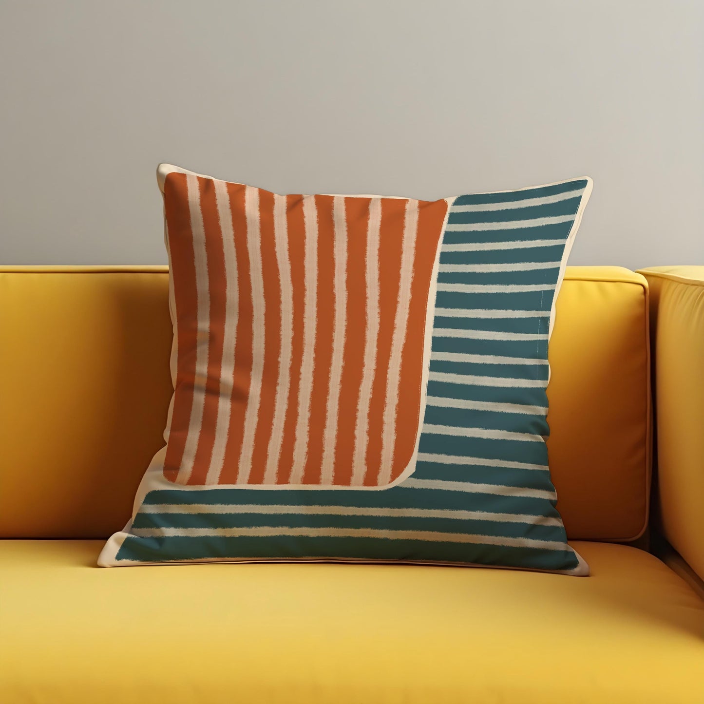 Mid Century Modern Striped Cushion Cover, Rust Orange & Teal Pillow Cover