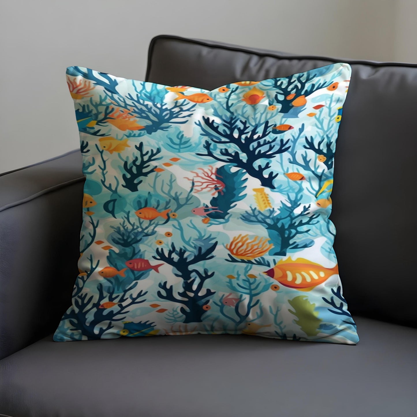 Underwater Coral Reef Cushion Cover, Fish and Sea Life Pillow Case
