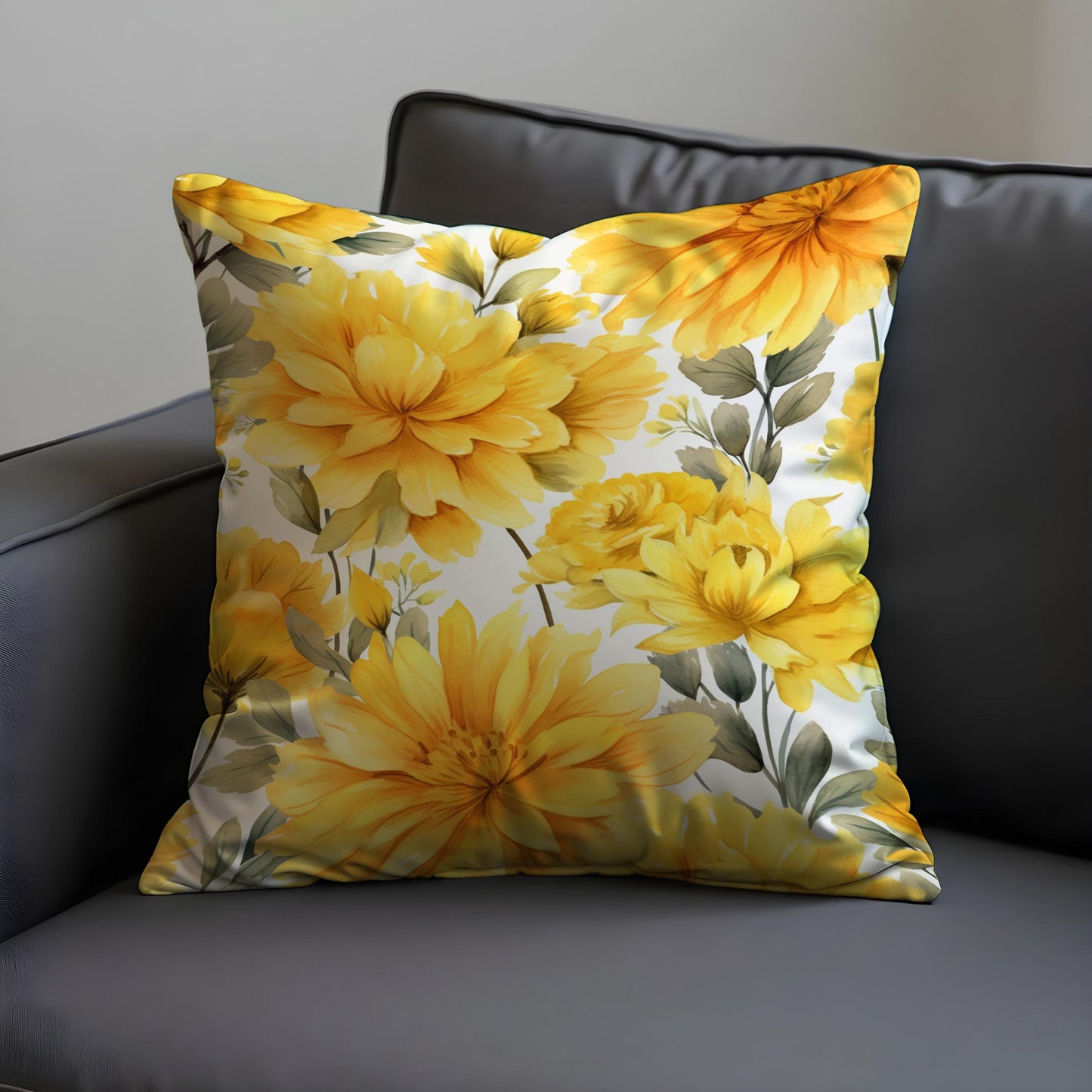 Sunny Yellow Floral Cushion Cover, Blooms Pillow Case