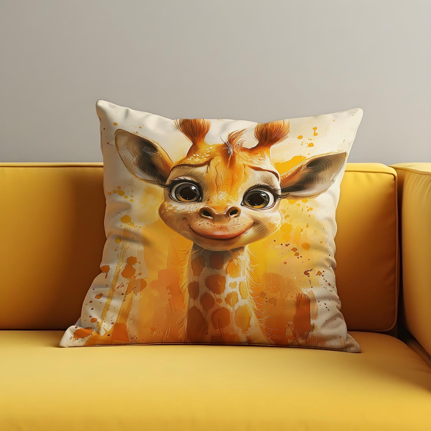 Cute Baby Giraffe Cushion Cover, Whimsical Animal Throw Pillow Cover