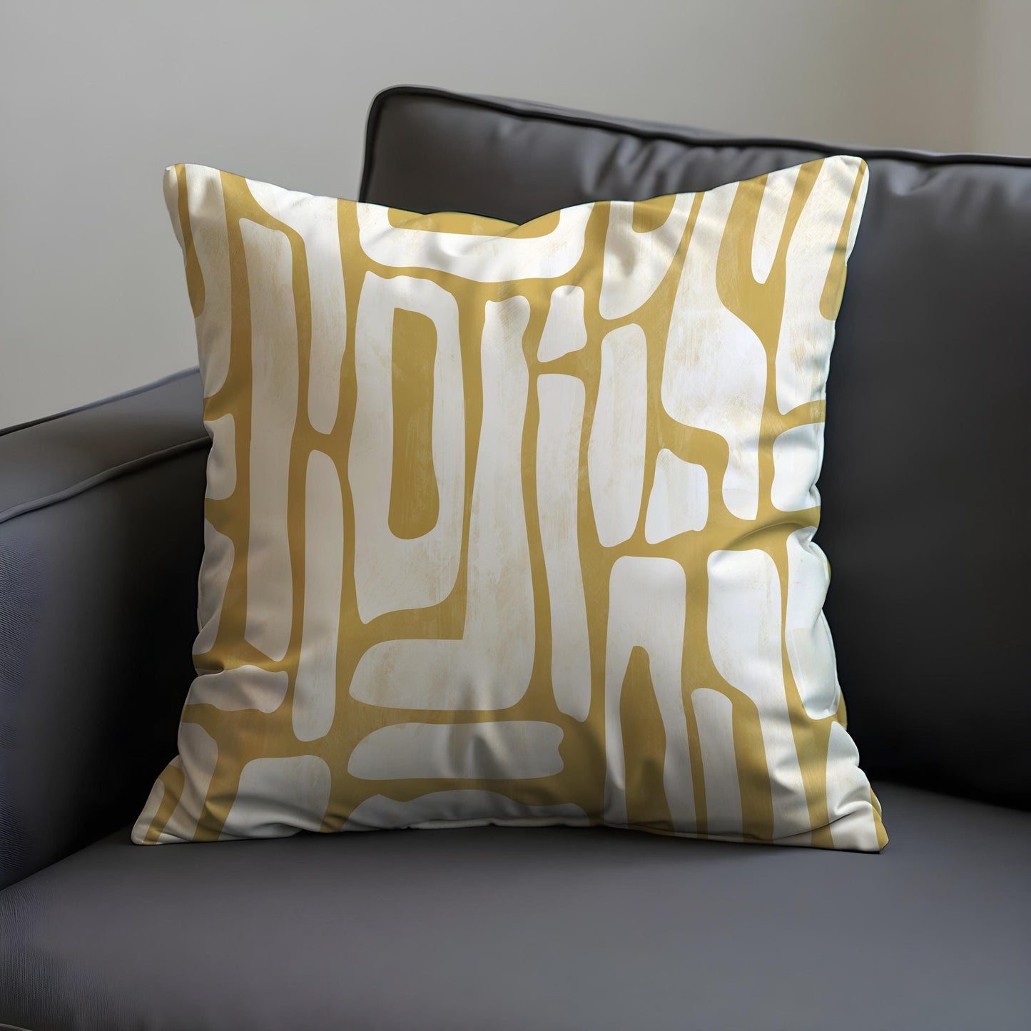 Modern Abstract Cushion Cover, Mustard Yellow Organic Line Pillow Case