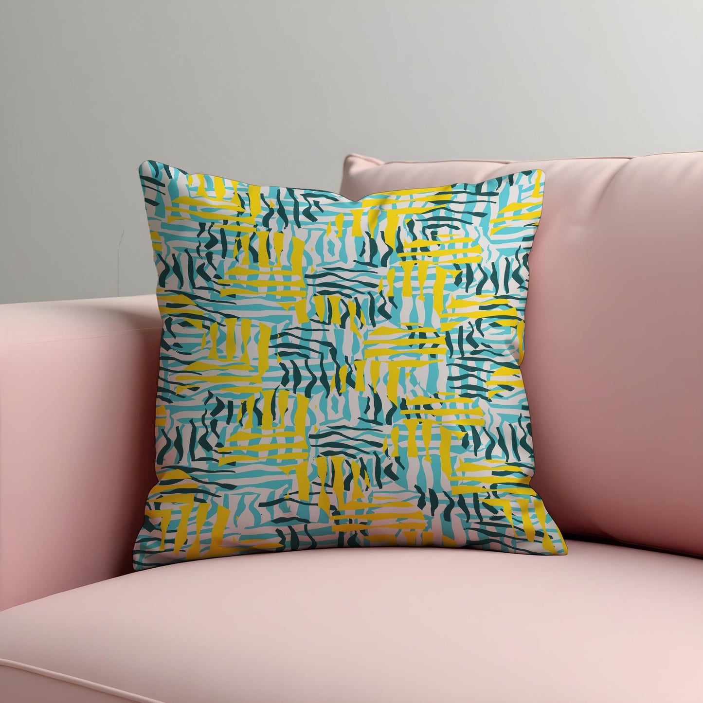 Abstract Yellow & Teal Cushion Cover, Brushstroke Throw Pillow Cover