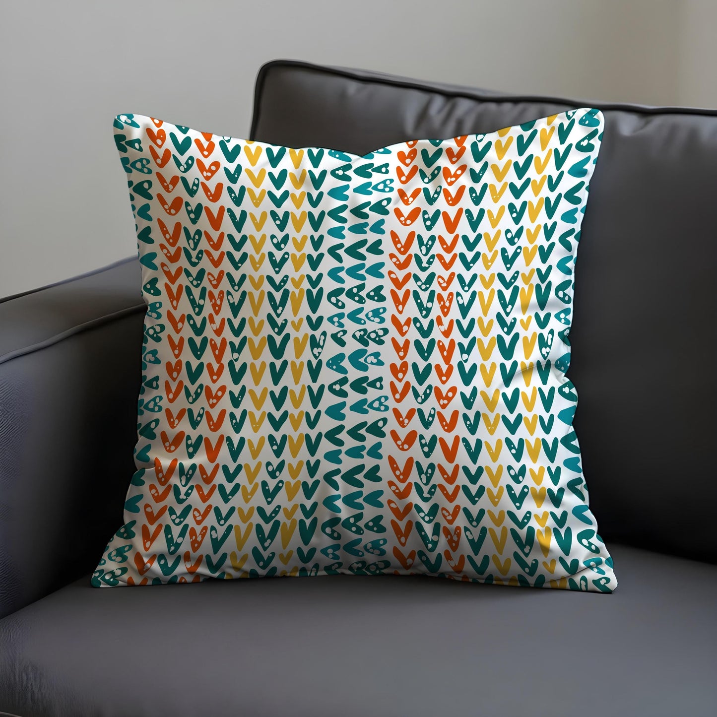 Colorful Heart Pillow Cover, Whimsical Red & Teal Cushion Case
