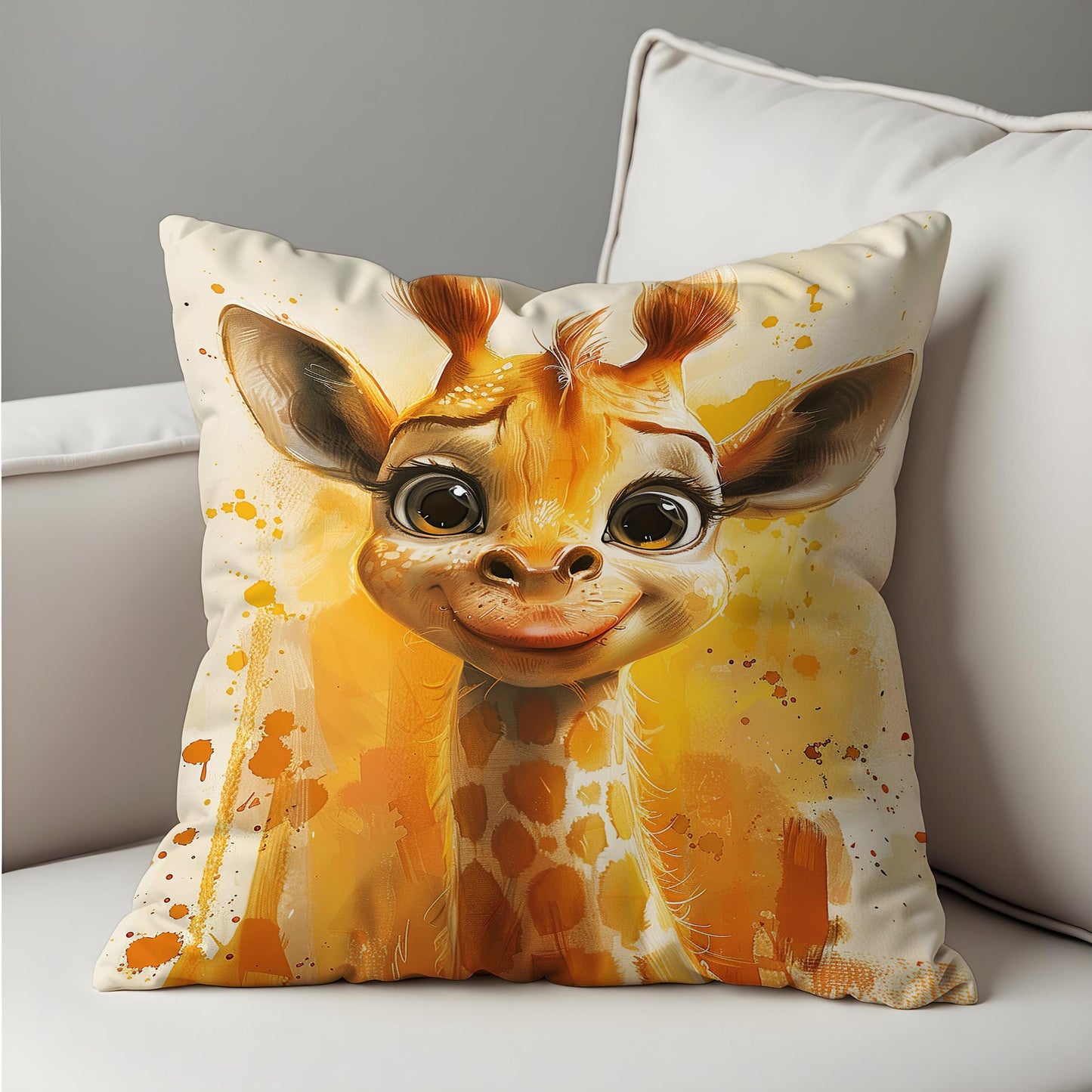 Cute Baby Giraffe Cushion Cover, Whimsical Animal Throw Pillow Cover