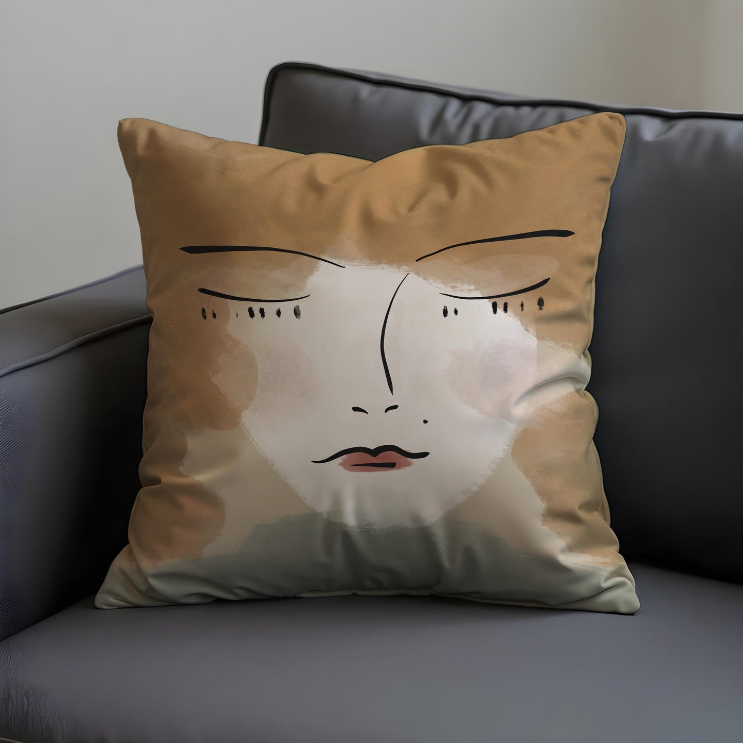 Abstract Face Art Cushion Cover, Minimalist Line Drawing Pillow Cover