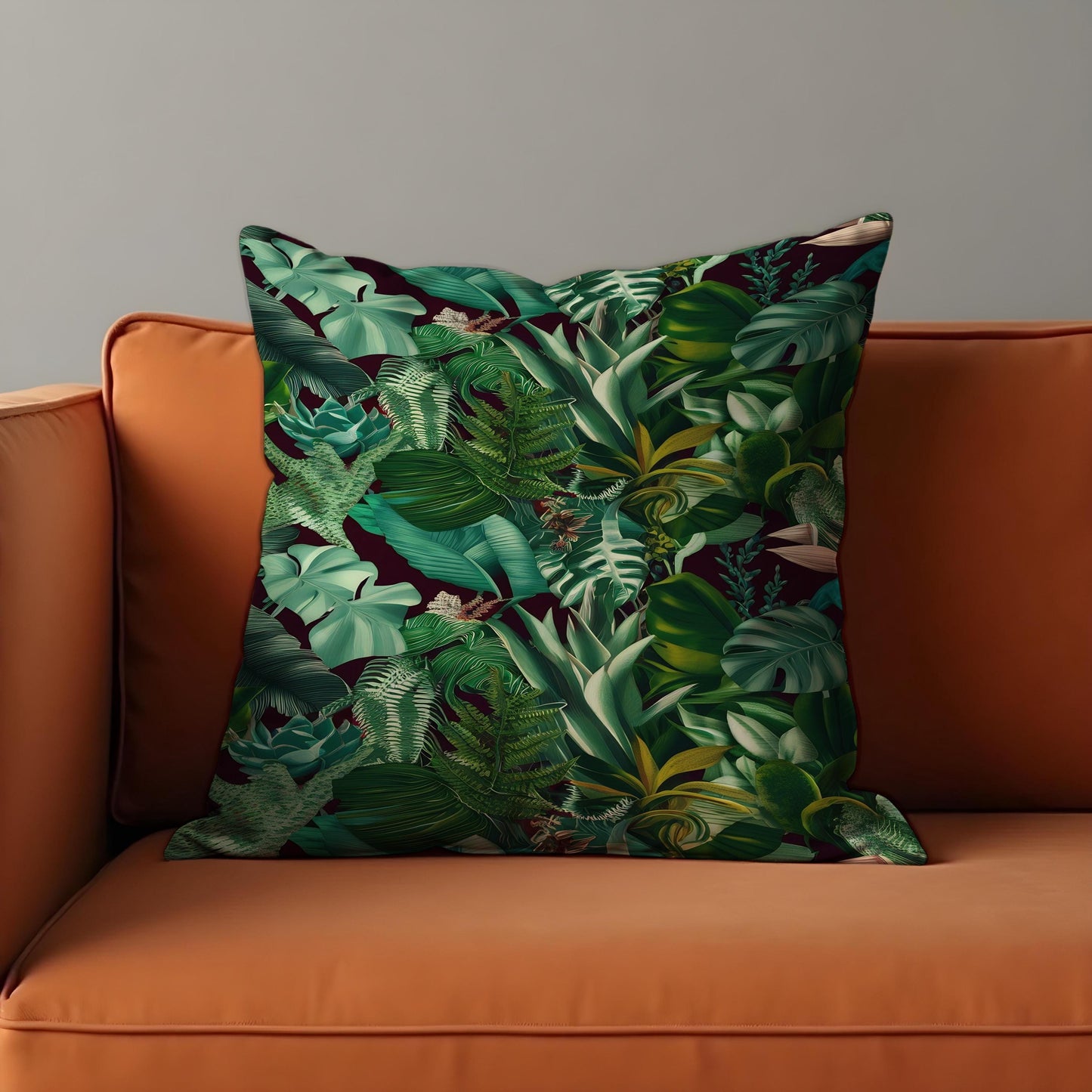Lush Tropical Jungle Cushion Cover, Exotic Green Monstera Pillow Case