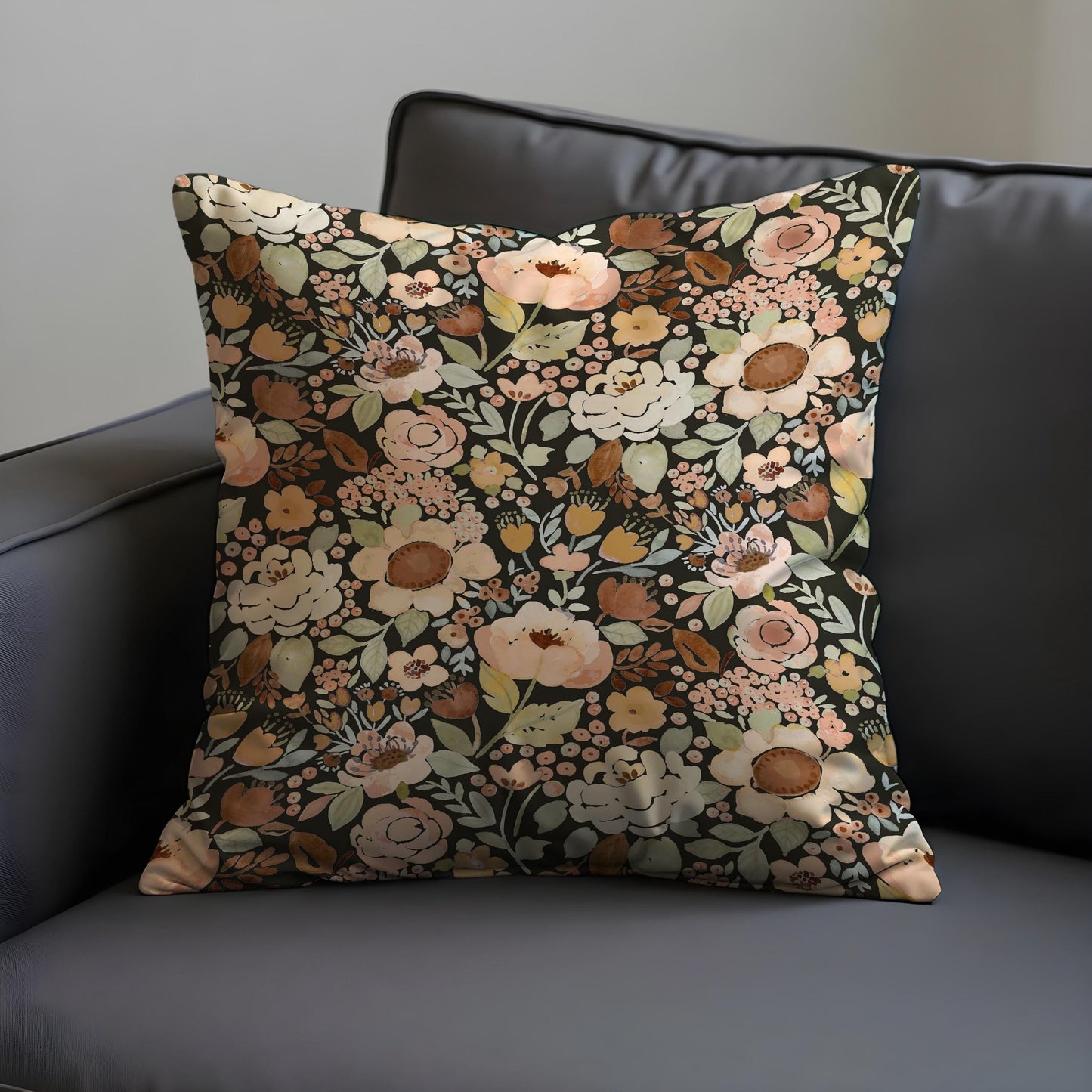 Autumn Floral Cushion Cover, Warm Beige, Blush & Brown Flowers Pillow Case