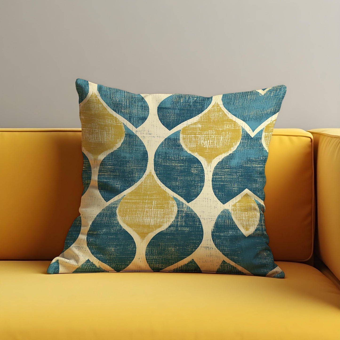 Teal & Mustard Retro Cushion Cover, Mid Century Modern Pillowcase
