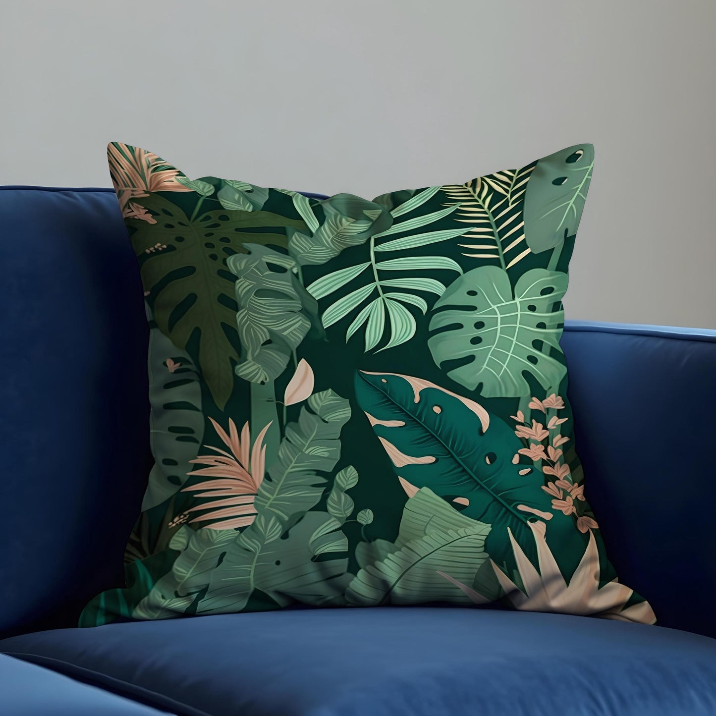Tropical Leaf Cushion Cover, Monstera and Palm Plant Pillow Cover