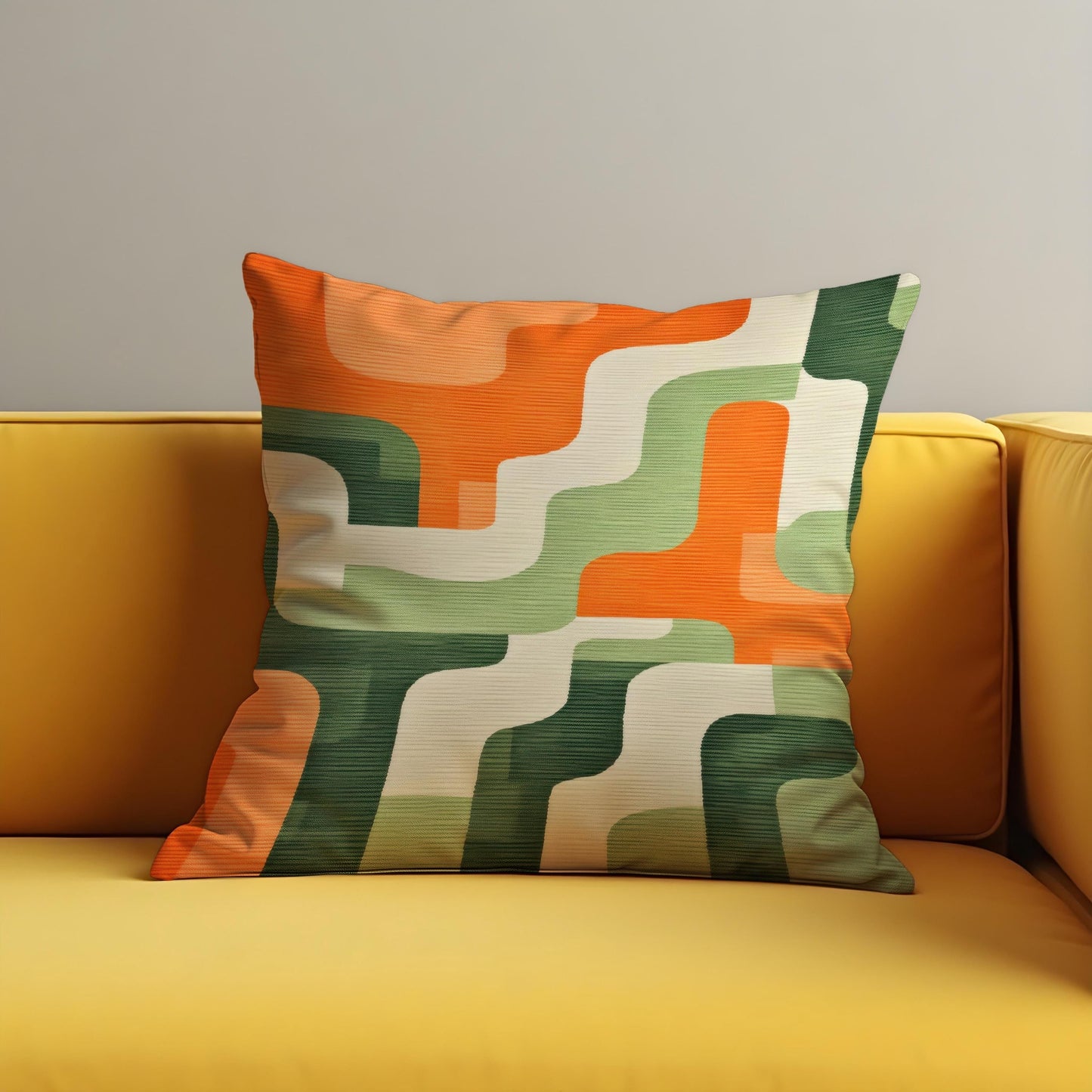 Retro Geometric Cushion Cover, Orange Abstract Wave Pattern Pillow Case