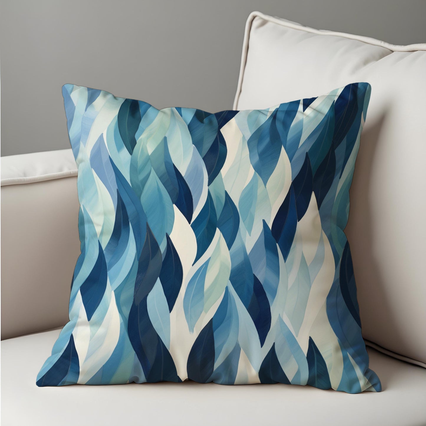 Blue Leaf Cushion Cover, Watercolor Foliage Pattern Pillow Case