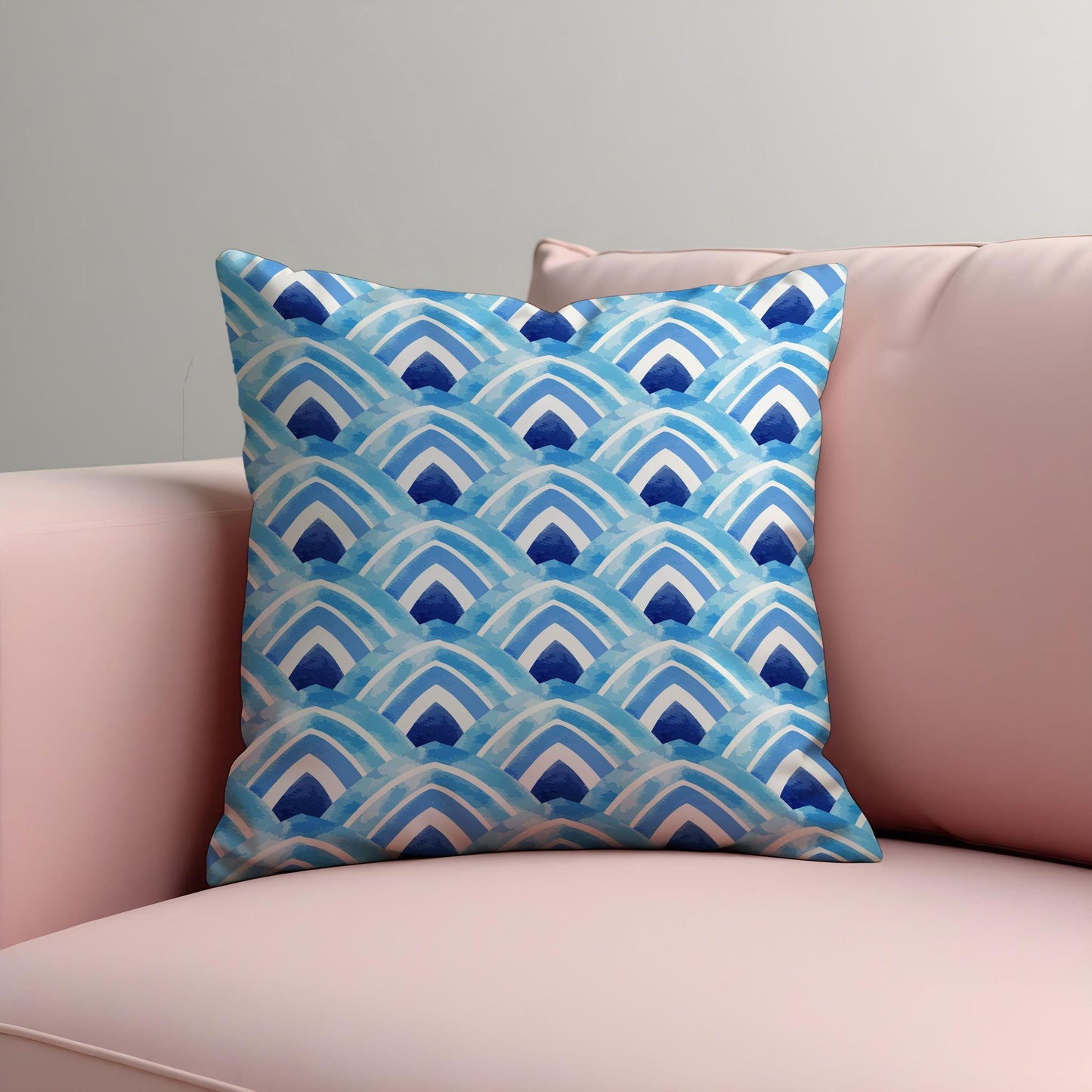 Blue Watercolor Wave Cushion Cover, Coastal Ocean Pillow Cover