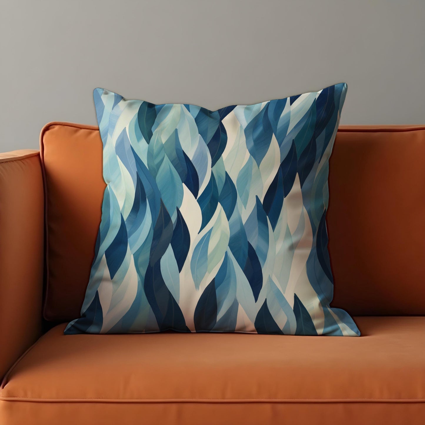 Blue Leaf Cushion Cover, Watercolor Foliage Pattern Pillow Case