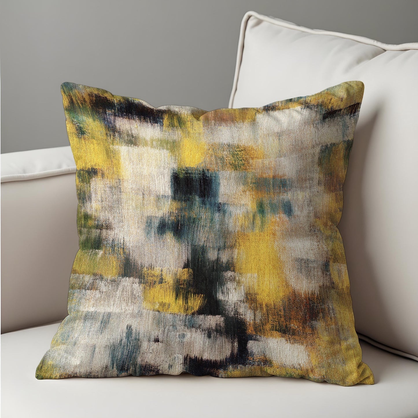 Textured Abstract Cushion Cover, Teal & Beige Brushstroke Pillow Case