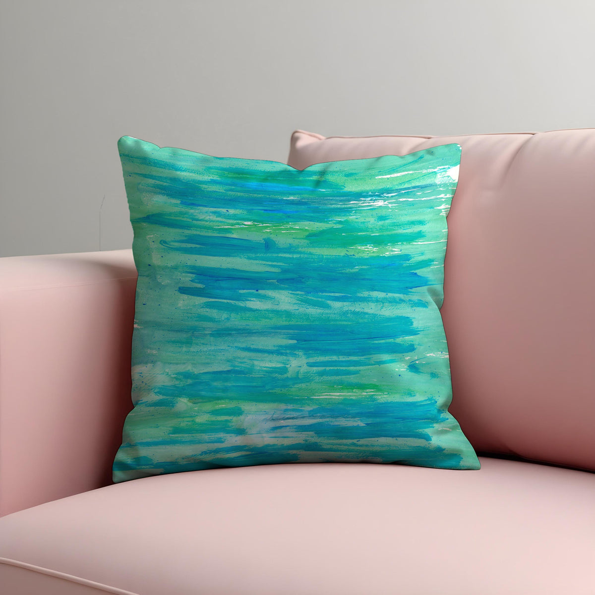 Turquoise Abstract Cushion Cover, Modern Brush Throw Pillow Case