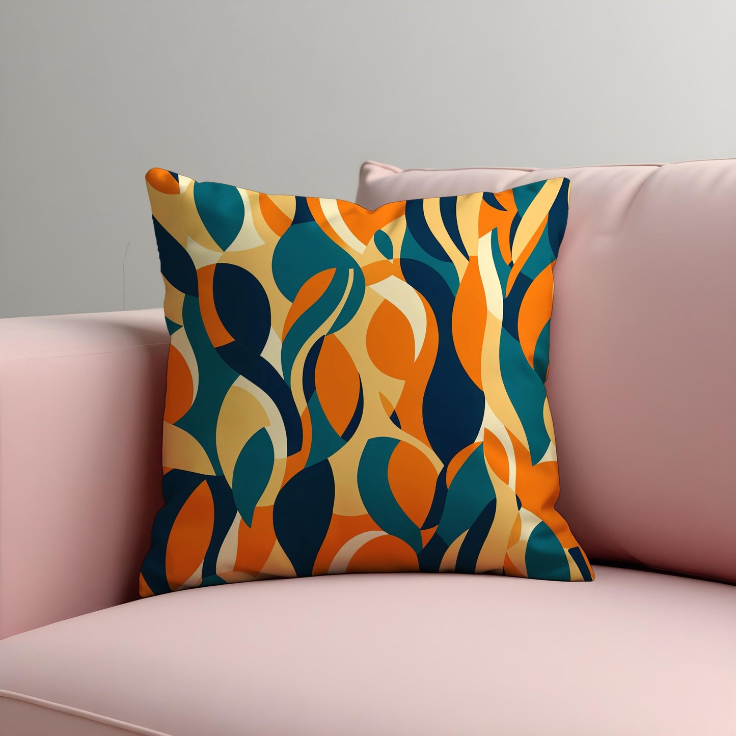 Retro Abstract Cushion Cover, Colorful Leafy Swirl Pattern Pillow Case