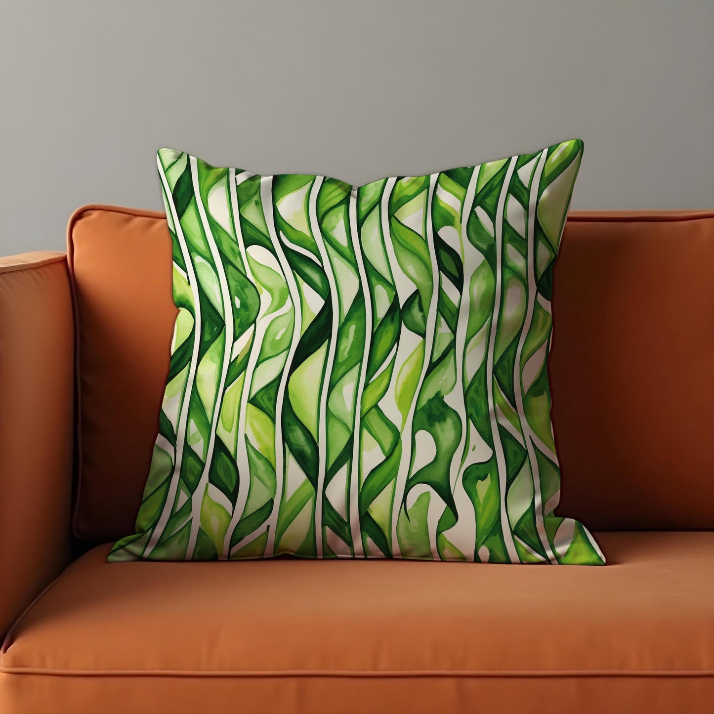 Tropical Green Leaves Cushion Cover, Watercolor Jungle Stripes Pillow Case