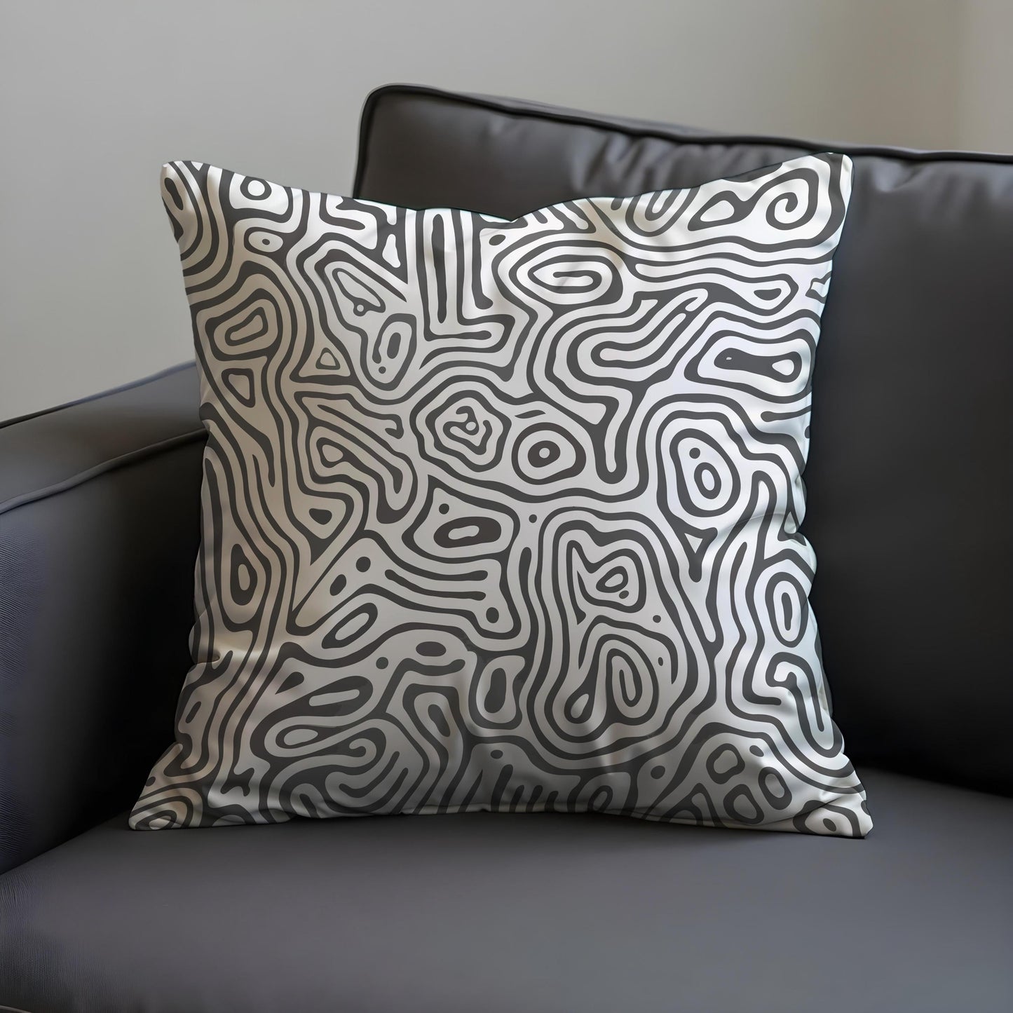 Monochrome Abstract Cushion Cover, Black Line Art Pillow Case