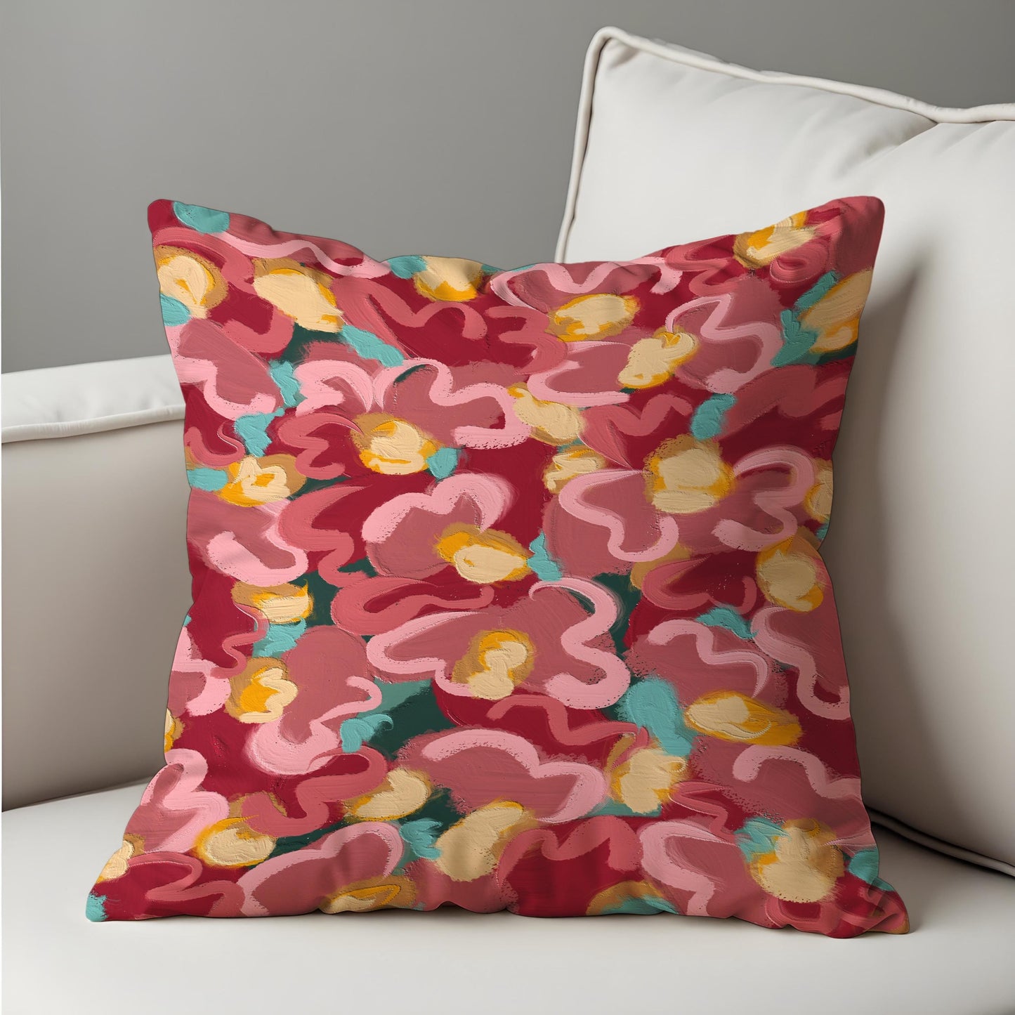 Bold Painted Floral Cushion Cover, Expressive Brushstroke Pillowcase