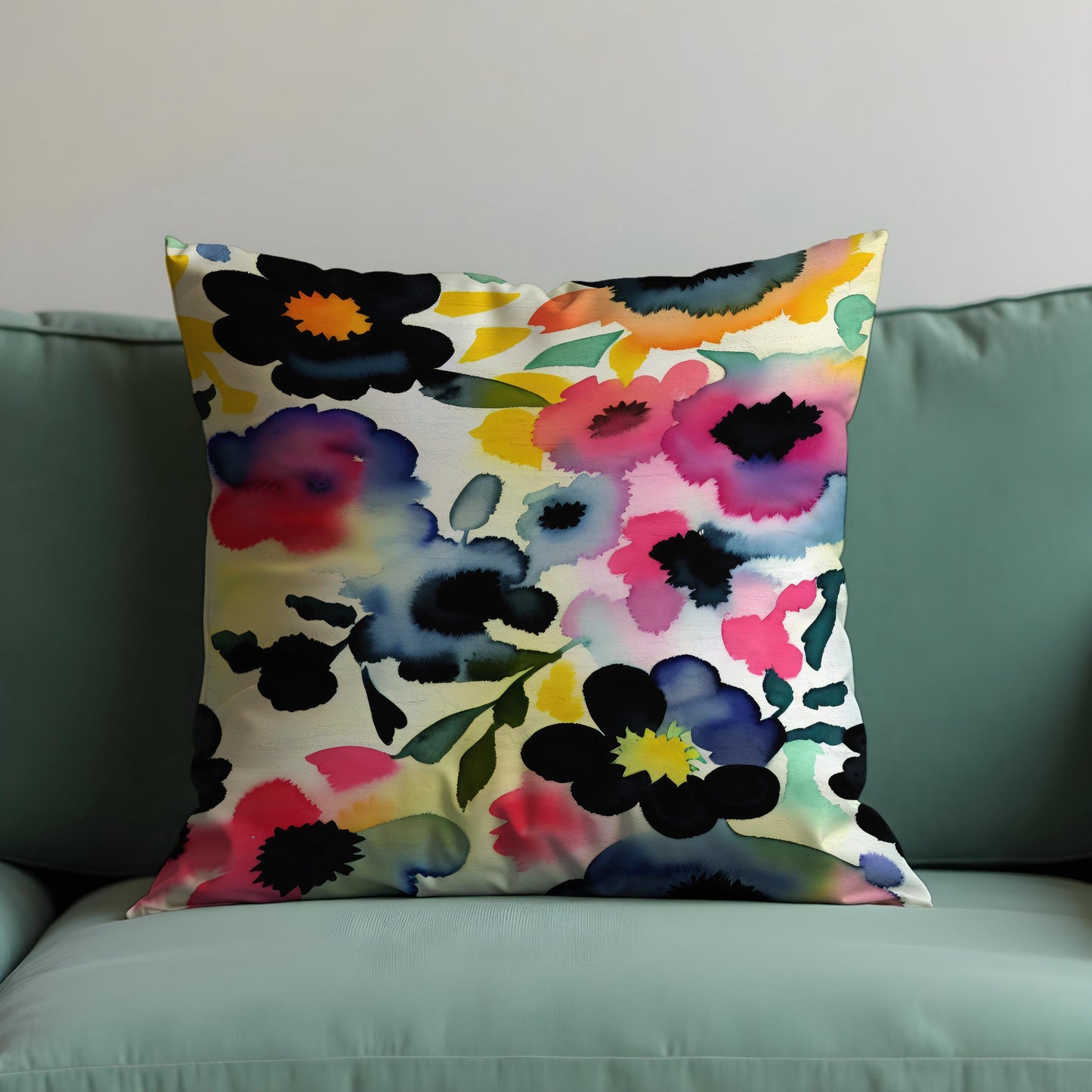 Watercolor Floral Cushion Cover, Colorful Flower Throw Pillow Cover