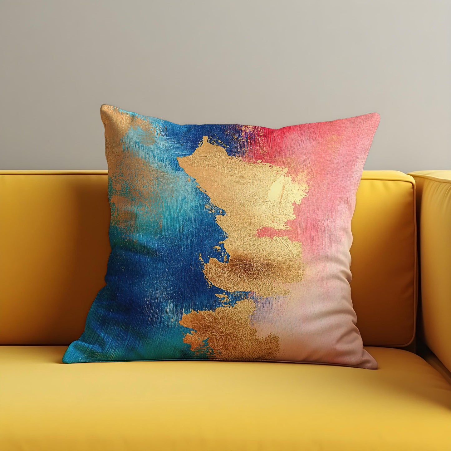 Abstract Cushion Cover, Mustard Foil Brushstroke Throw Pillow Cover