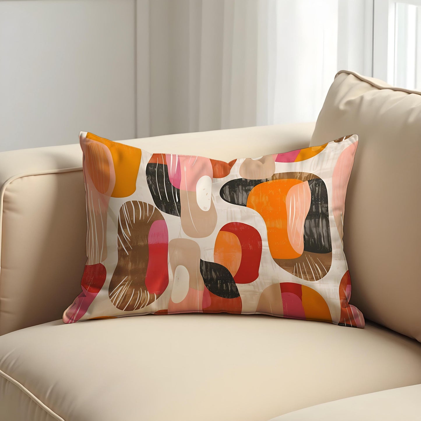 Modern Abstract Cushion Cover, Bold Organic Shapes Pillow Cover